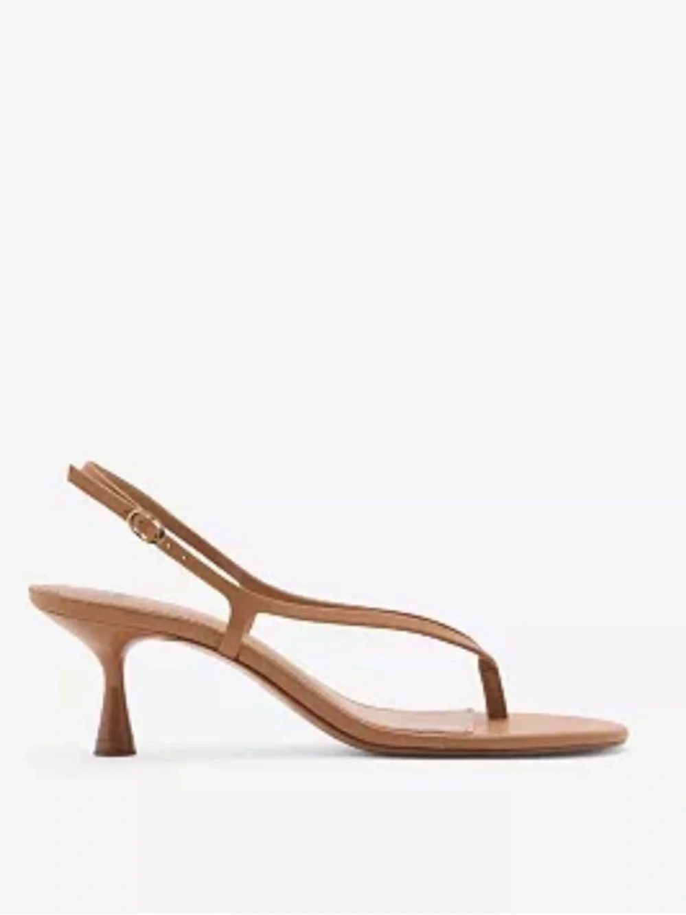 Tan Leather Slingback Thong Kitten Heels Sandals